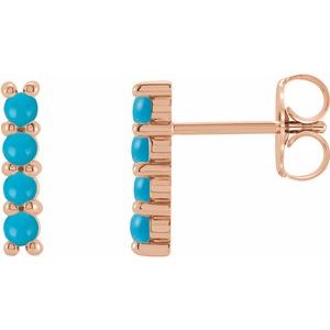 14K Rose Gold Natural Turquoise Bar Earrings
