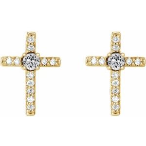 14K Yellow Gold 1/10 CTW Natural Diamond Cross Earrings