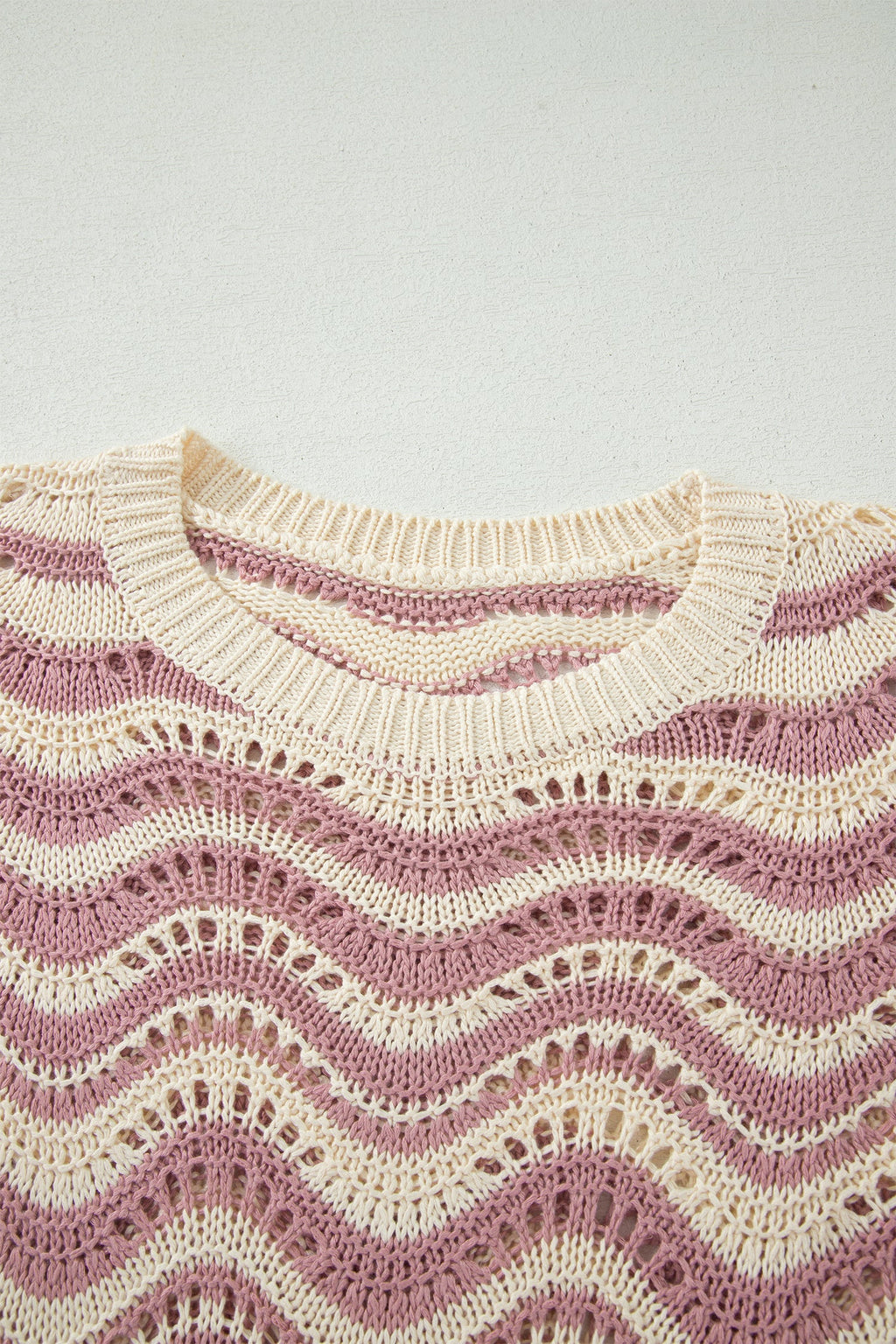 Wavy Stripe Ruffle 3/4 Sleeve Crochet Sweater