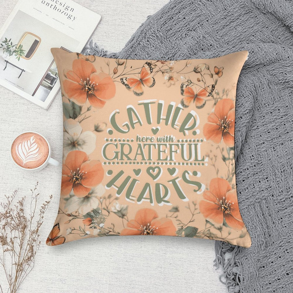 Gather Here with Grateful Hearts Orange 2-Piece Ultra-Soft Pillowcase Set - 18"×18"