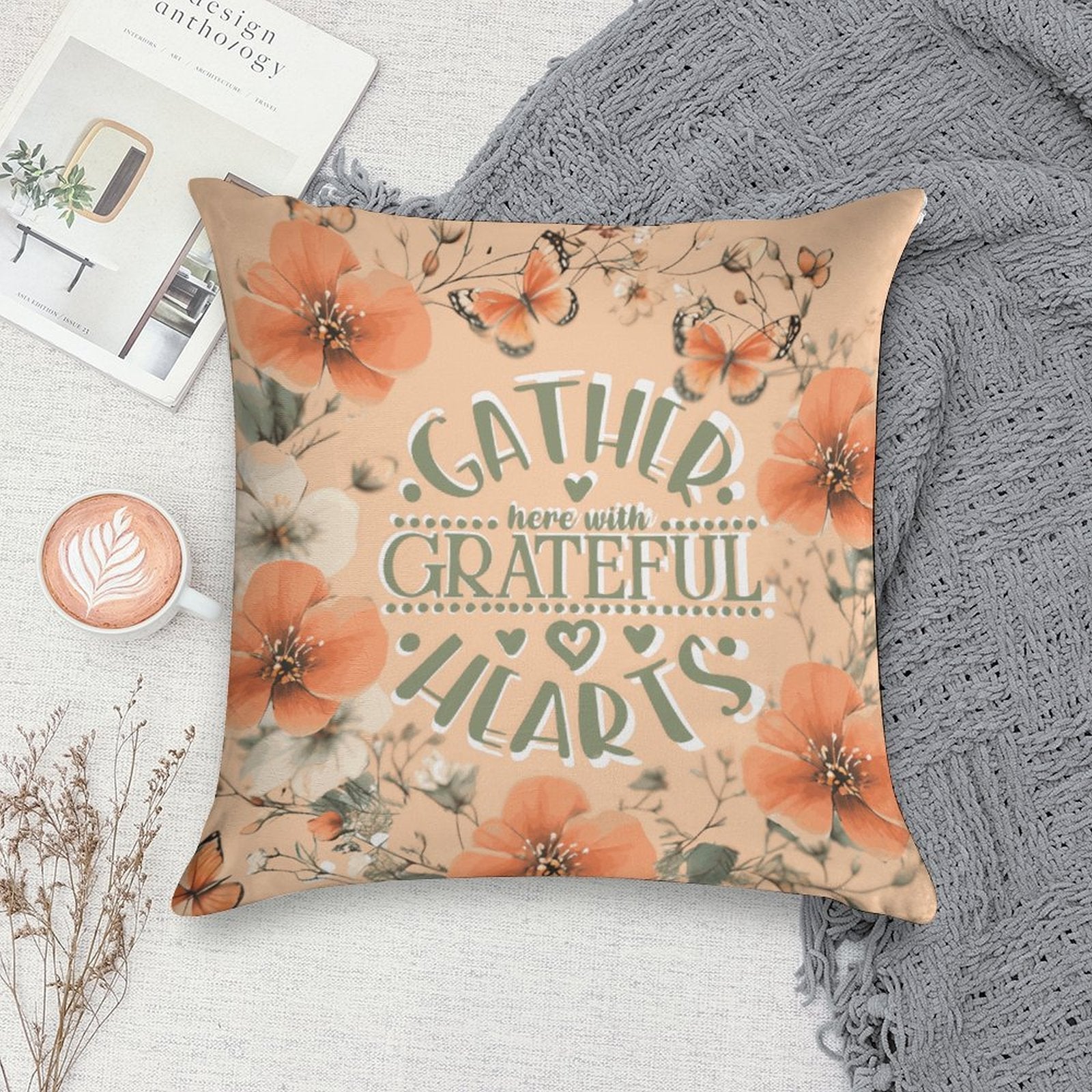 Gather Here with Grateful Hearts Orange 2-Piece Ultra-Soft Pillowcase Set - 18"×18"
