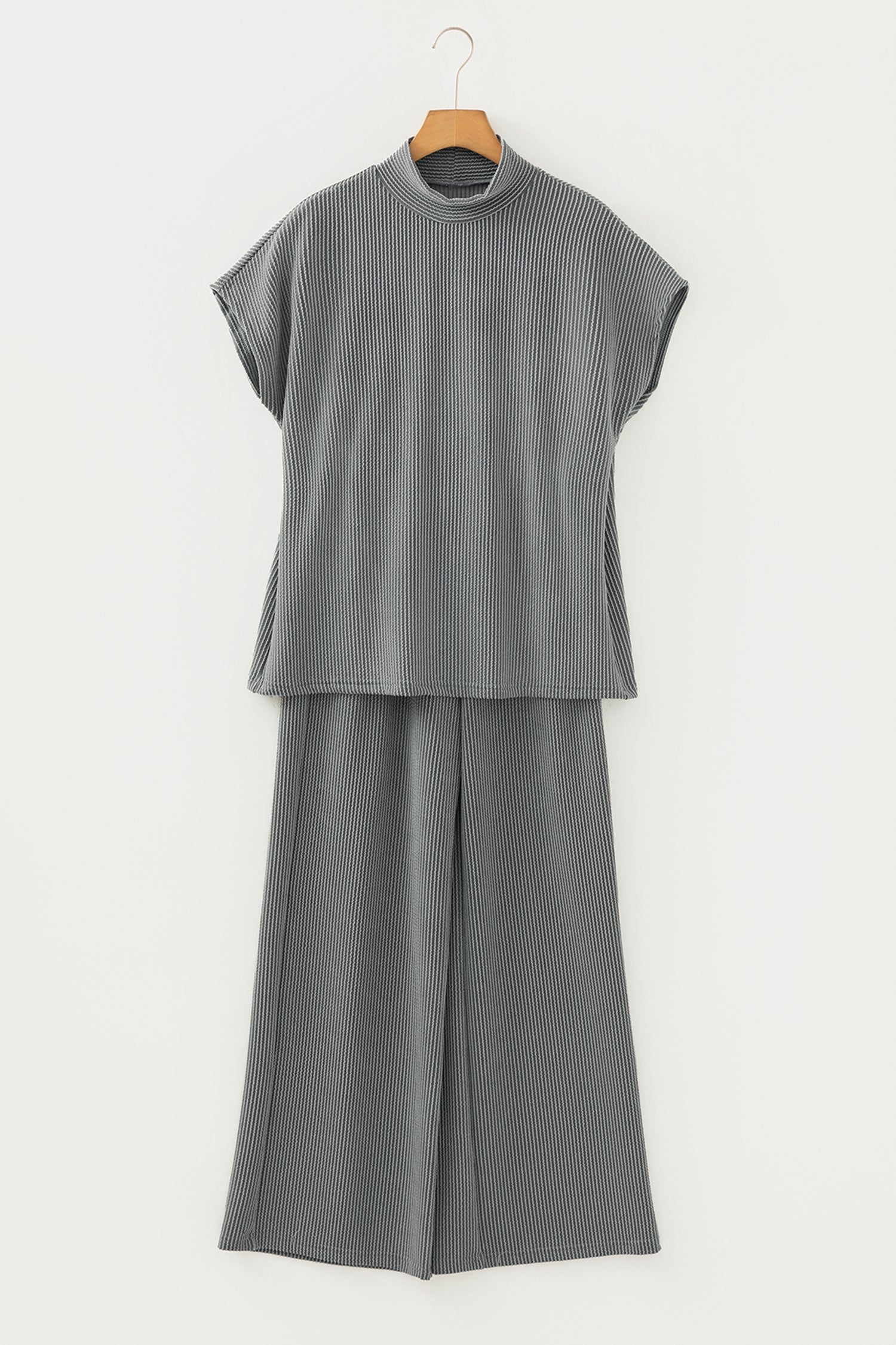 Corded Knit Mock Neck Tee and Pant Set