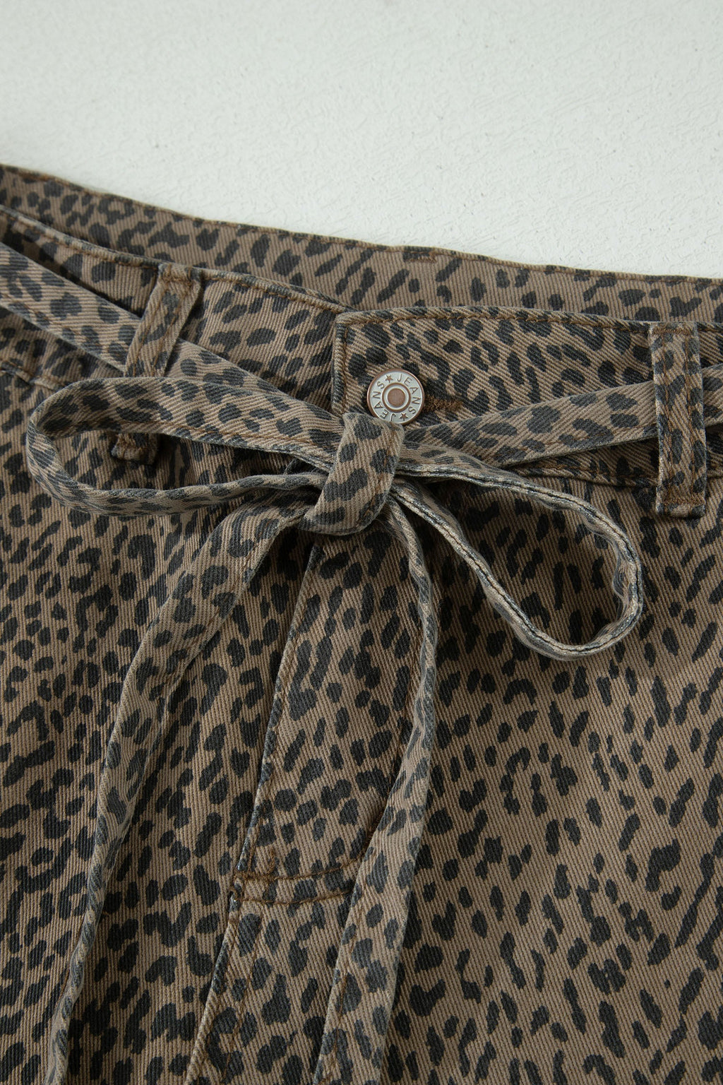 Leopard Denim Tie High Waist Shorts