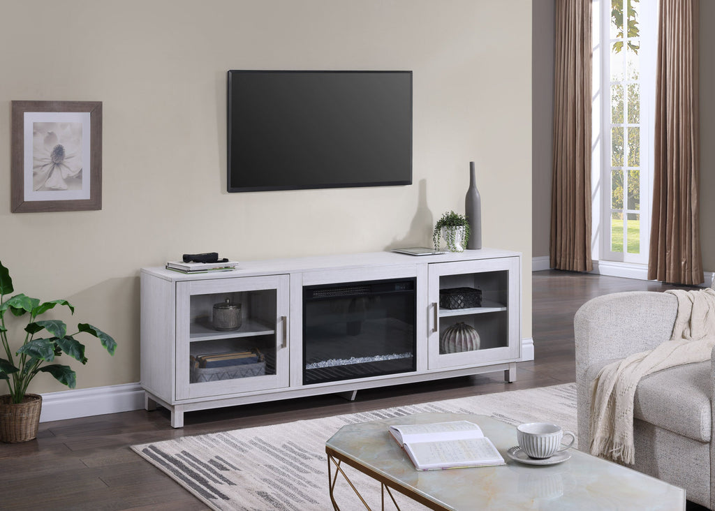 Summit 70' White Walnut Finish TV Stand Console with Fireplace, Heater