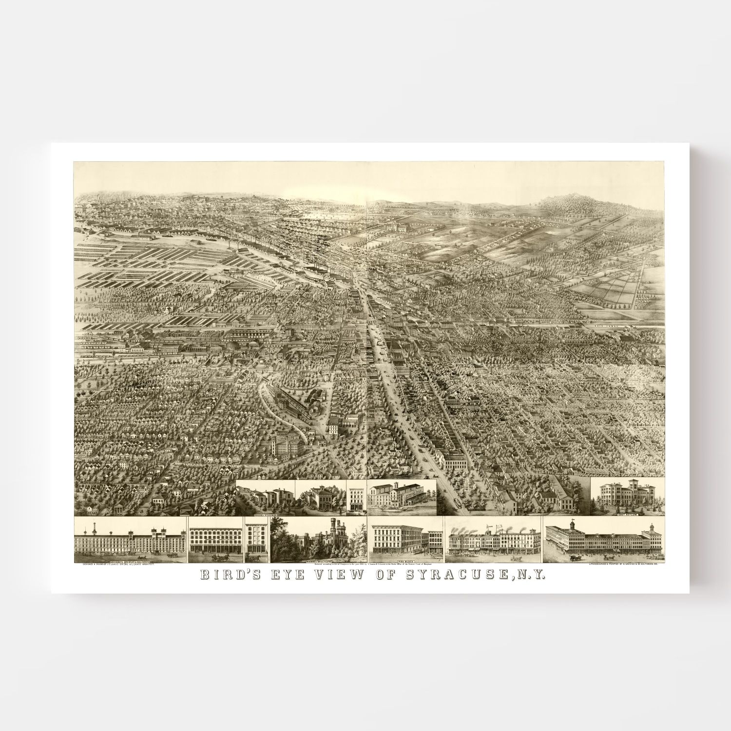 Vintage Map of Syracuse, New York 1868