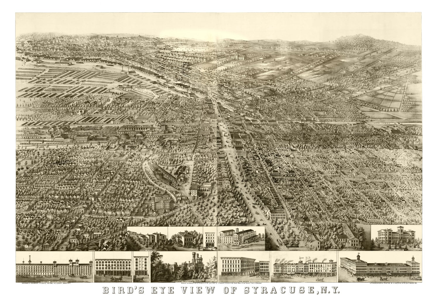 Vintage Map of Syracuse, New York 1868