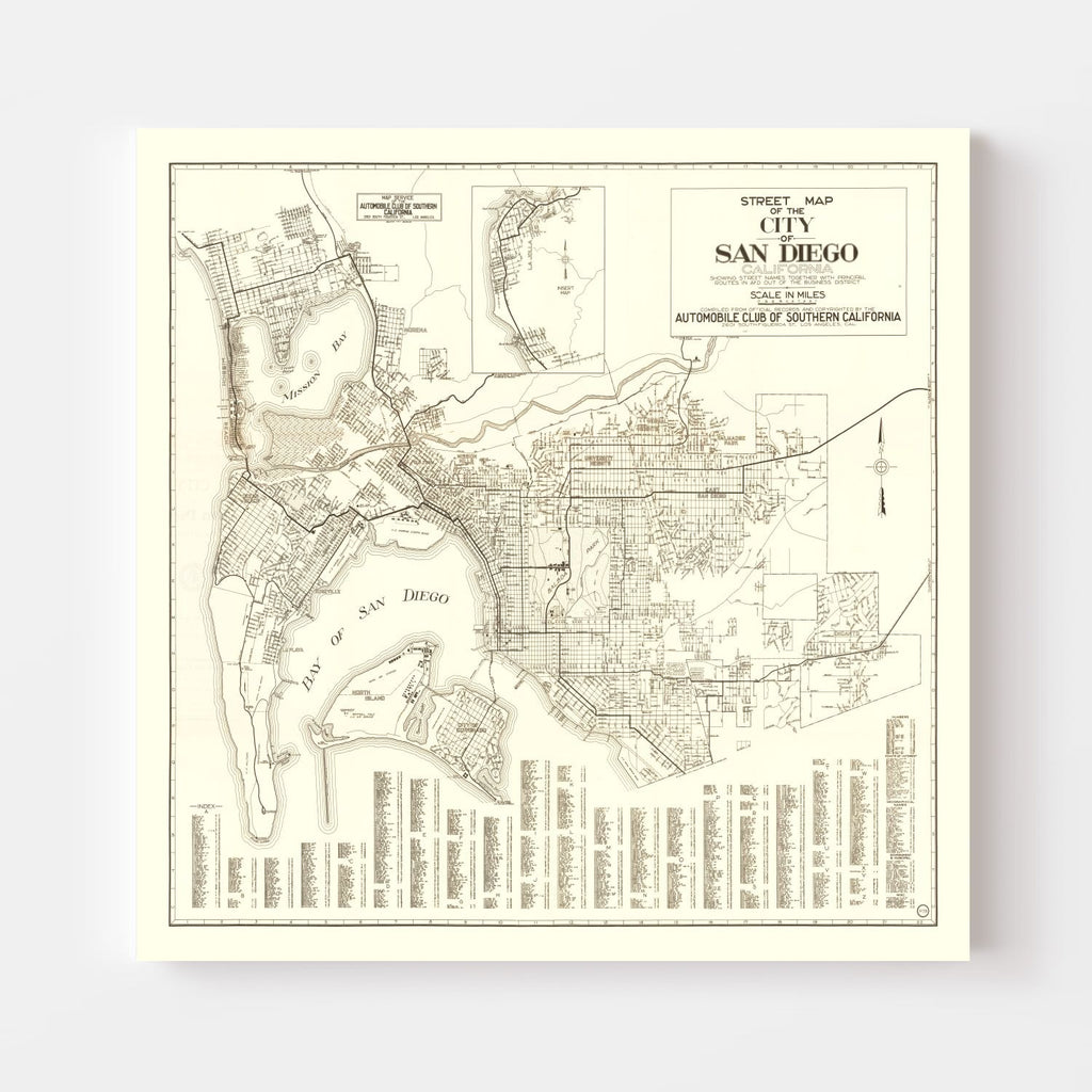 Vintage Map of San Diego, California 1925