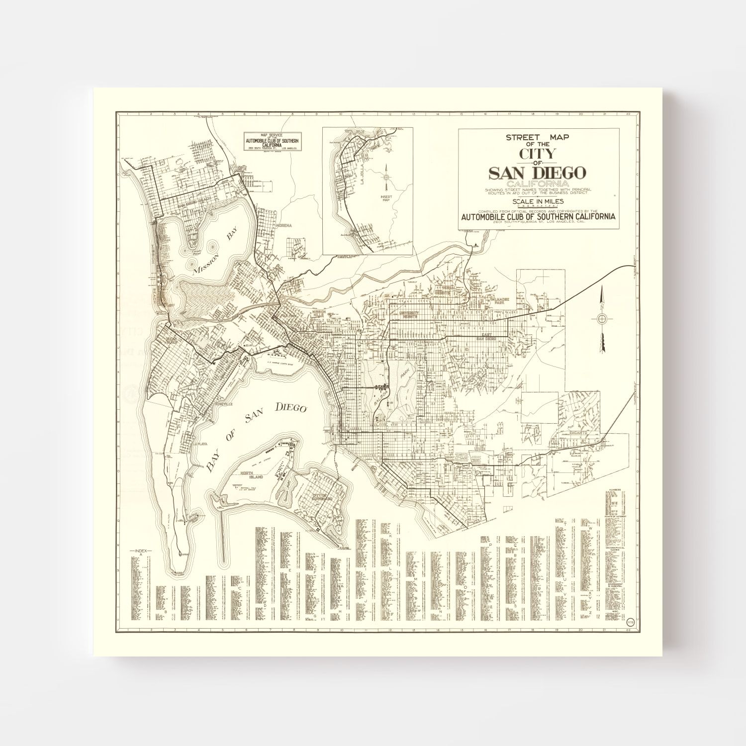 Vintage Map of San Diego, California 1925