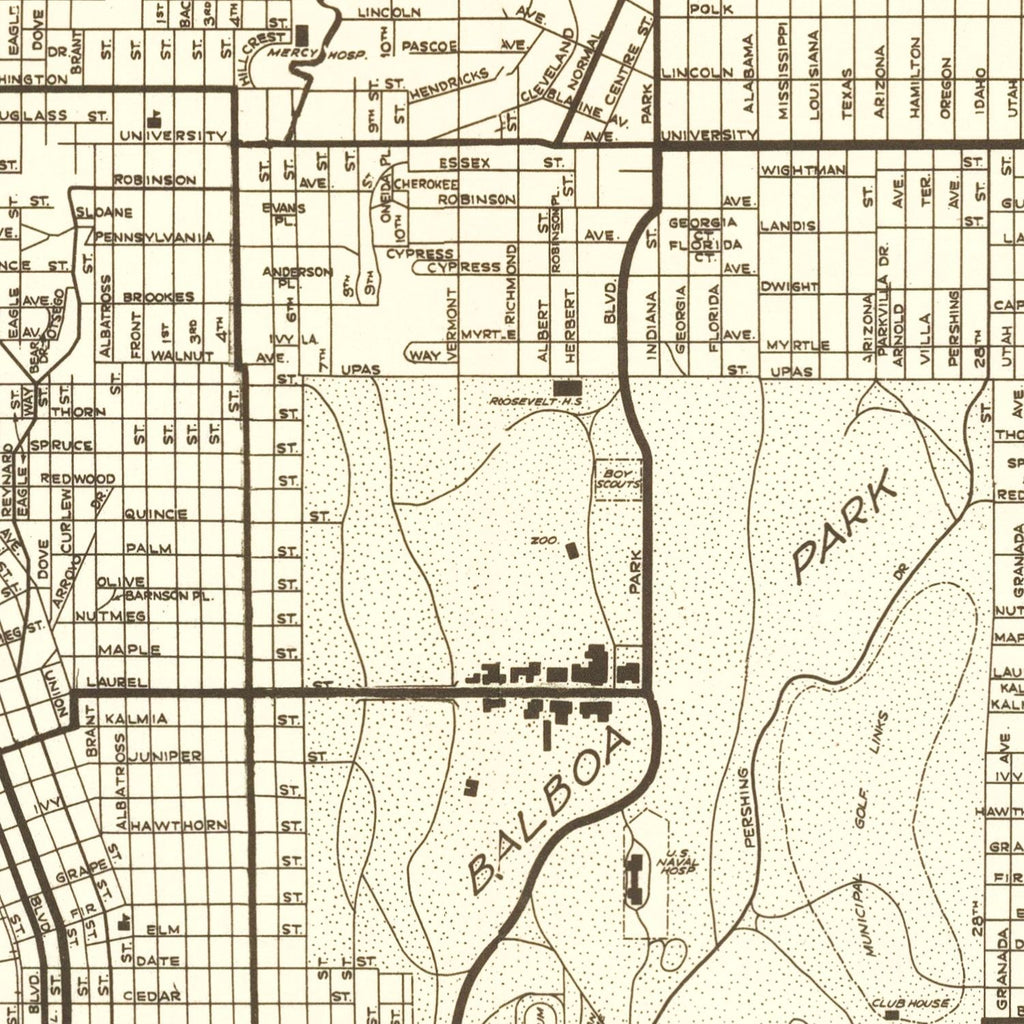 Vintage Map of San Diego, California 1925