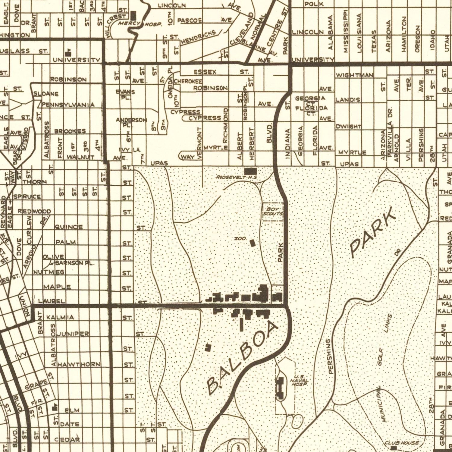 Vintage Map of San Diego, California 1925