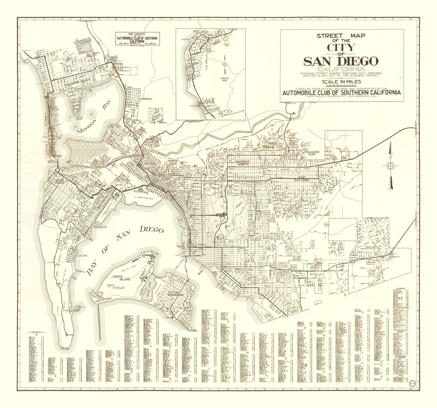 Vintage Map of San Diego, California 1925