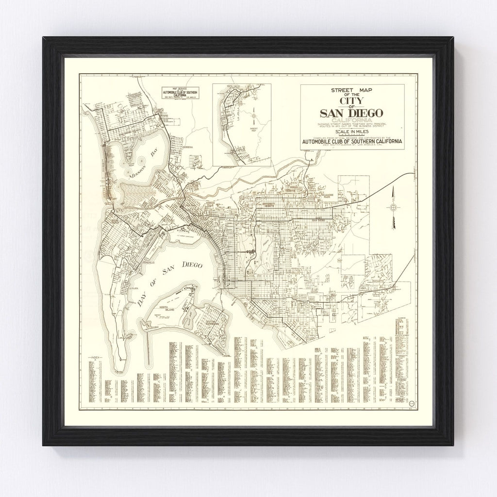 Vintage Map of San Diego, California 1925