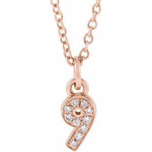 14K Rose Gold Petite Pav����.04 CTW Natural Diamond Numeral 9 16-18" Necklace