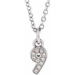 14K White Gold Petite Pav����.04 CTW Natural Diamond Numeral 9 16-18" Necklace