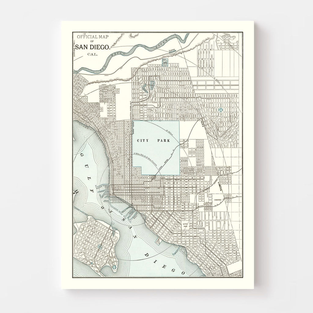 Vintage Map of San Diego, California 1893