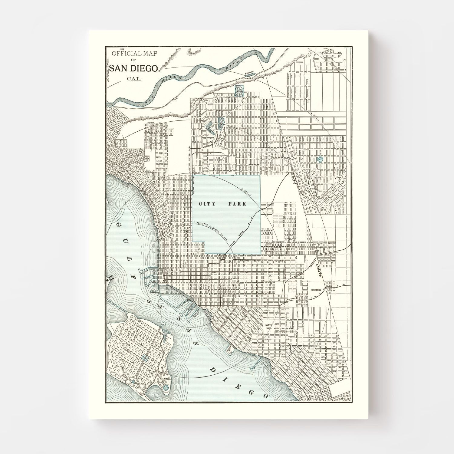 Vintage Map of San Diego, California 1893