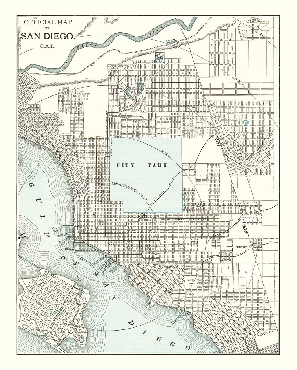 Vintage Map of San Diego, California 1893