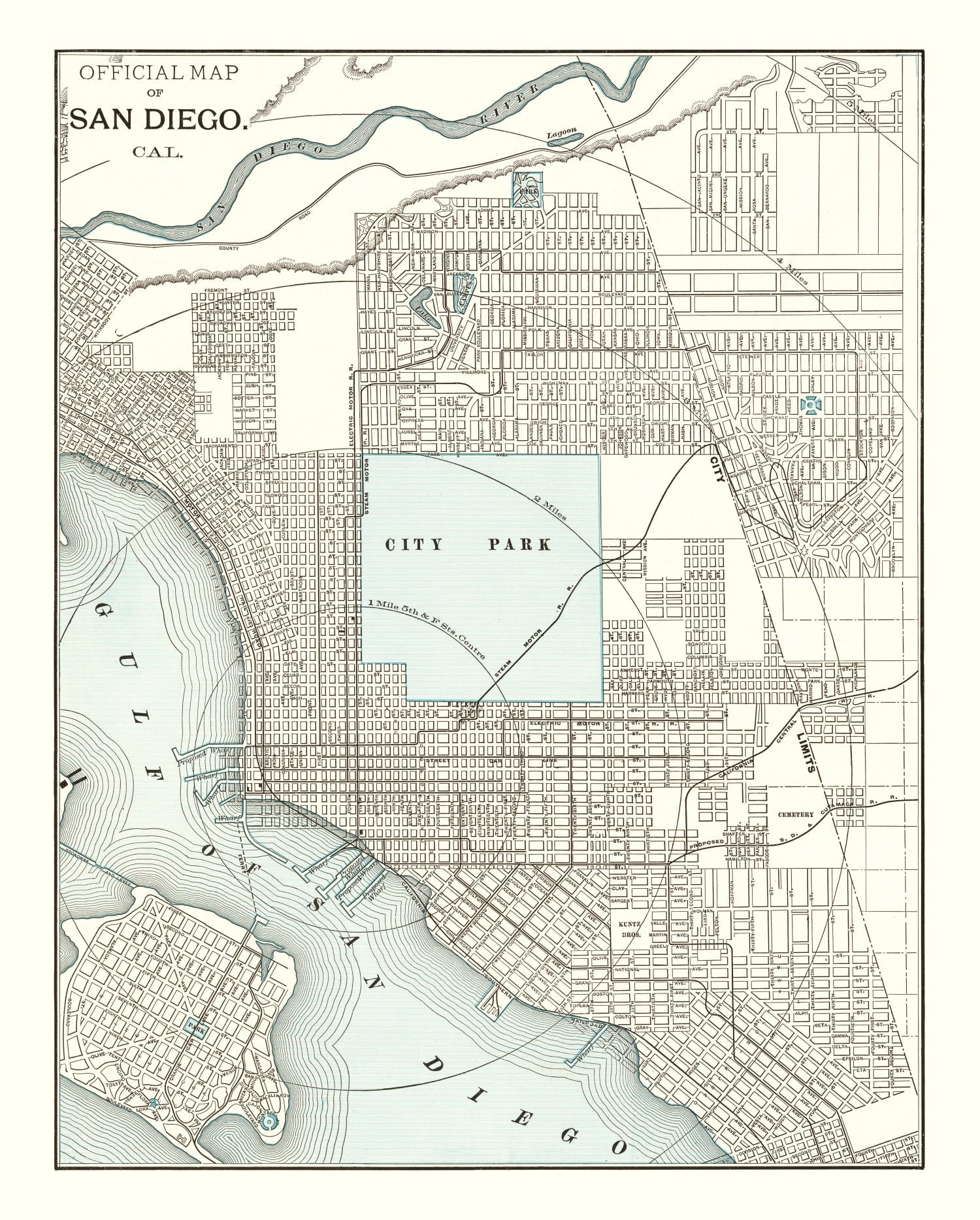 Vintage Map of San Diego, California 1893