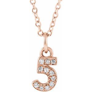 14K Rose Gold Petite Pav����.04 CTW Natural Diamond Numeral 5 16-18" Necklace