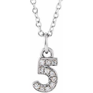 14K White Gold Petite Pav����.04 CTW Natural Diamond Numeral 5 16-18" Necklace