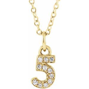 14K Yellow Gold Petite Pav����.04 CTW Natural Diamond Numeral 5 16-18" Necklace