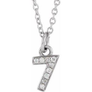 14K White Gold Petite Pav����.03 CTW Natural Diamond Numeral 7 16-18" Necklace