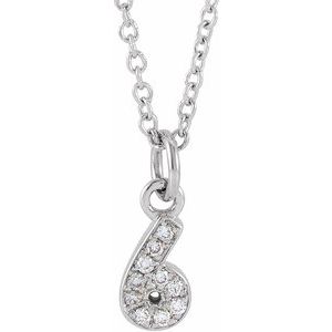 14K White Gold Petite Pav����.04 CTW Natural Diamond Numeral 6 16-18" Necklace