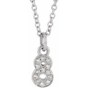 14K White Gold Petite Pav����.05 CTW Natural Diamond Numeral 8 16-18" Necklace