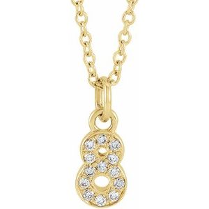 14K Yellow Gold Petite Pav����.05 CTW Natural Diamond Numeral 8 16-18" Necklace