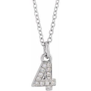 14K White Gold Petite Pav����.03 CTW Natural Diamond Numeral 4 16-18" Necklace