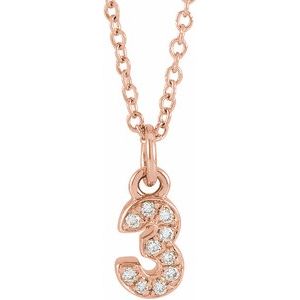 14K Rose Gold Petite Pav����.04 CTW Natural Diamond Numeral 3 16-18" Necklace