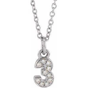 14K White Gold Petite Pav����.04 CTW Natural Diamond Numeral 3 16-18" Necklace