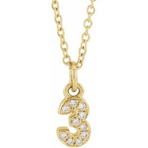 14K Yellow Gold Petite Pav����.04 CTW Natural Diamond Numeral 3 16-18" Necklace