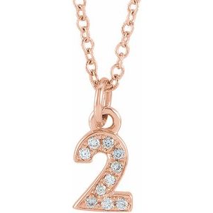 14K Rose Gold Petite Pav����.03 CTW Natural Diamond Numeral 2 16-18" Necklace
