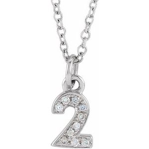 14K White Gold Petite Pav����.03 CTW Natural Diamond Numeral 2 16-18" Necklace