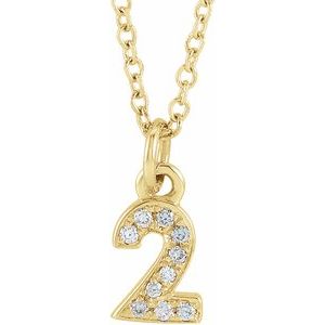14K Yellow Gold Petite Pav����.03 CTW Natural Diamond Numeral 2 16-18" Necklace