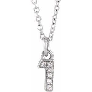 14K White Gold Petite Pav����.02 CTW Natural Diamond Numeral 1 16-18" Necklace