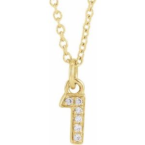 14K Yellow Gold Petite Pav����.02 CTW Natural Diamond Numeral 1 16-18" Necklace