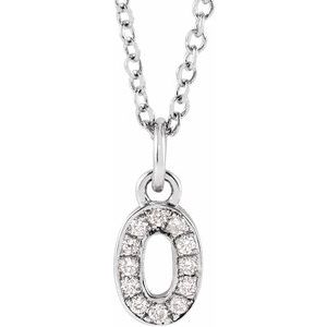 14K White Gold Petite Pav����.04 CTW Natural Diamond Numeral 0 16-18" Necklace