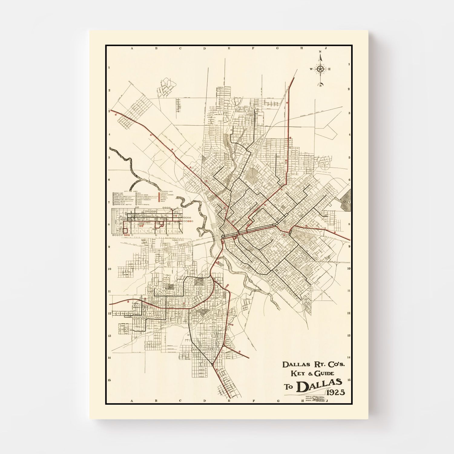 Vintage Map of Dallas, Texas 1925