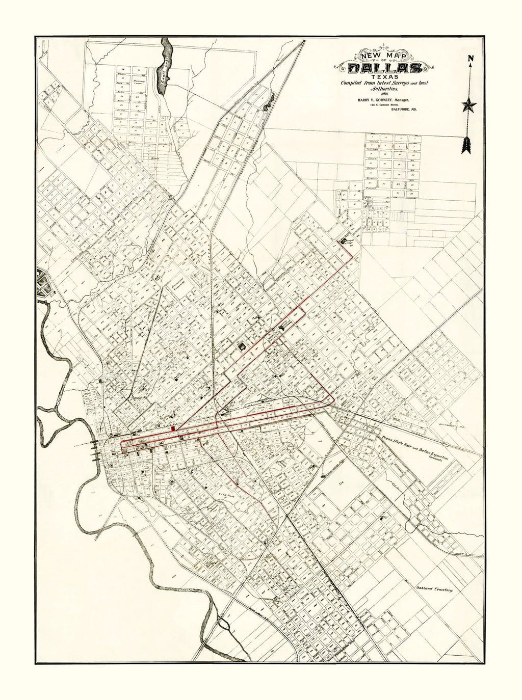 Vintage Map of Dallas, Texas 1901