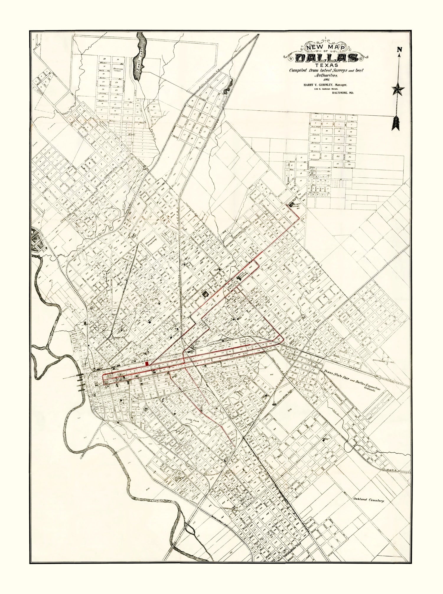 Vintage Map of Dallas, Texas 1901