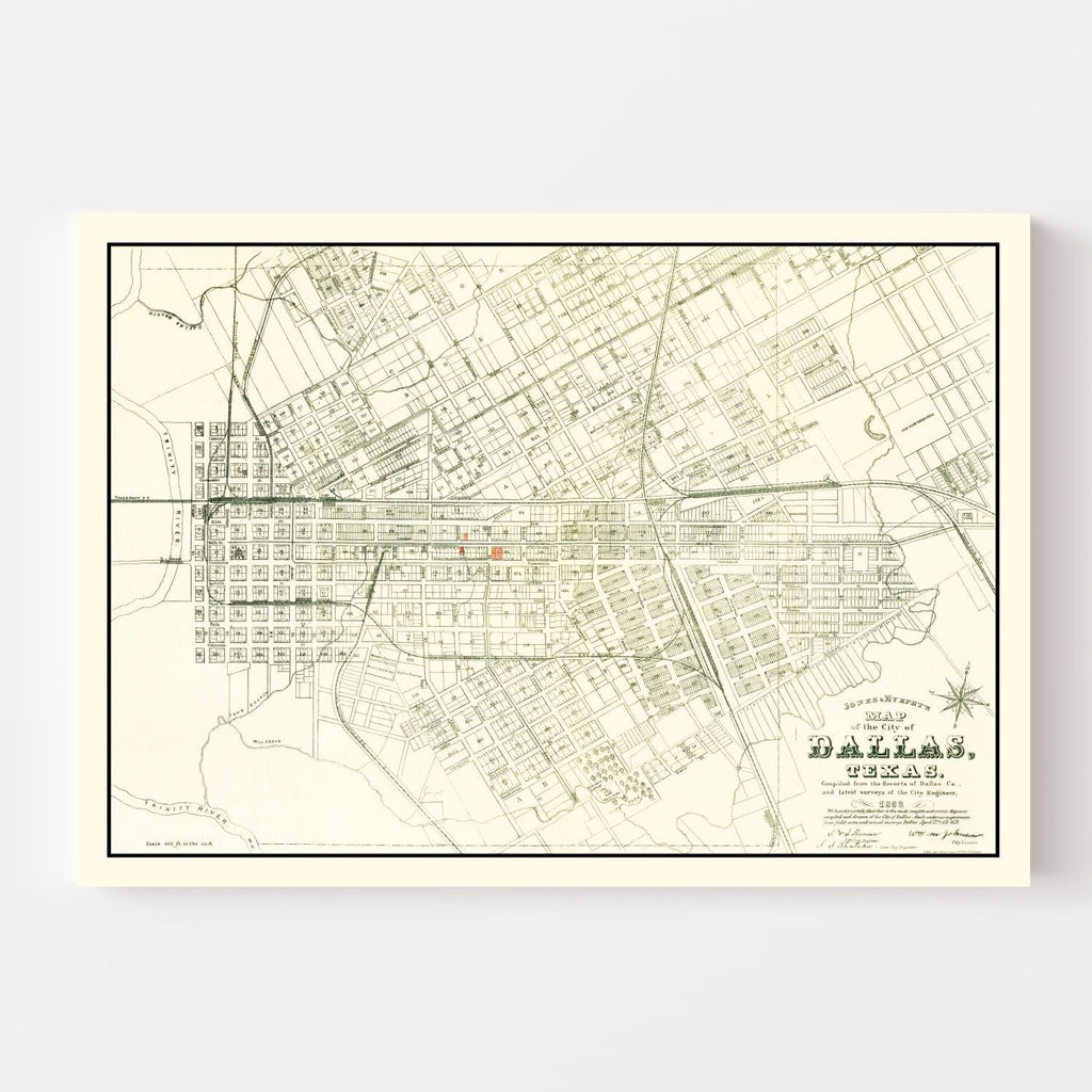 Vintage Map of Dallas, Texas 1882