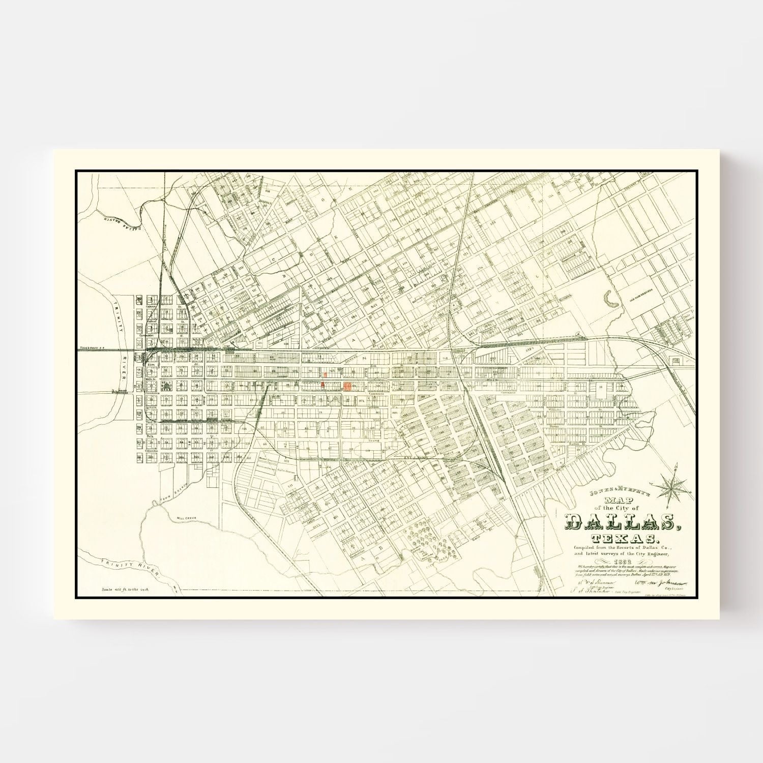Vintage Map of Dallas, Texas 1882
