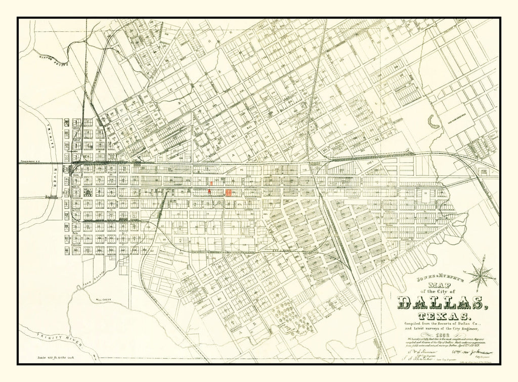 Vintage Map of Dallas, Texas 1882