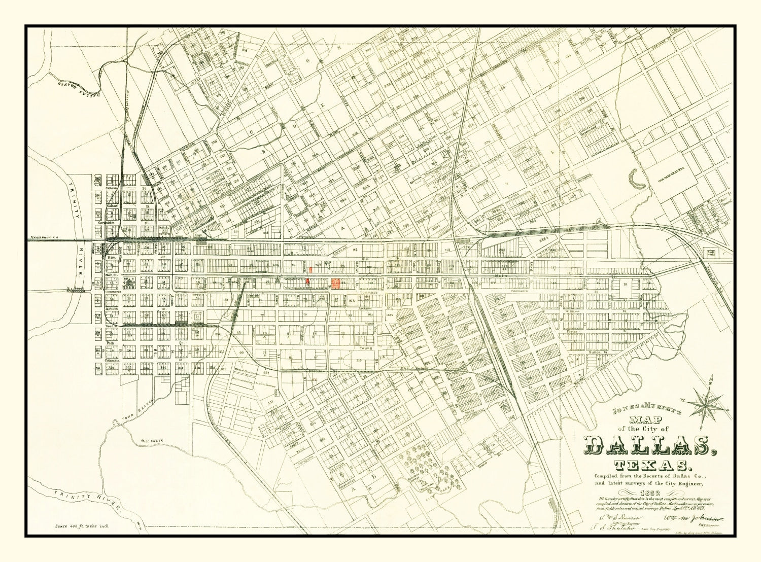 Vintage Map of Dallas, Texas 1882
