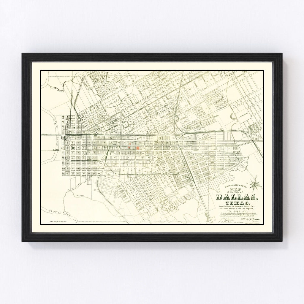 Vintage Map of Dallas, Texas 1882