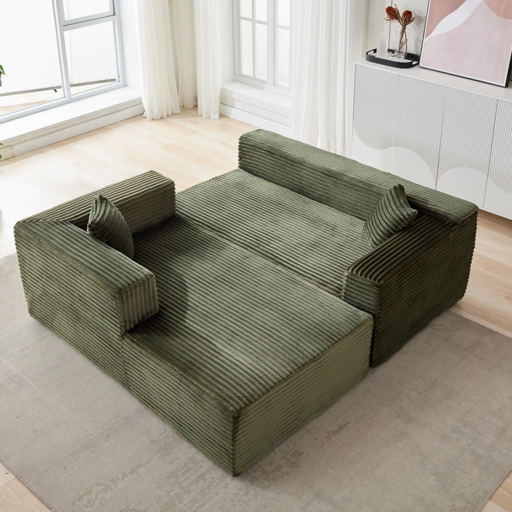 Compression Sectional Couch with Comfy Chaise, Boneless L Shape Sofa with Deep Seat, Minimalist Modular Couches Sleeper for Living Room Bedroom Apartment Lounge,corduroy,Green