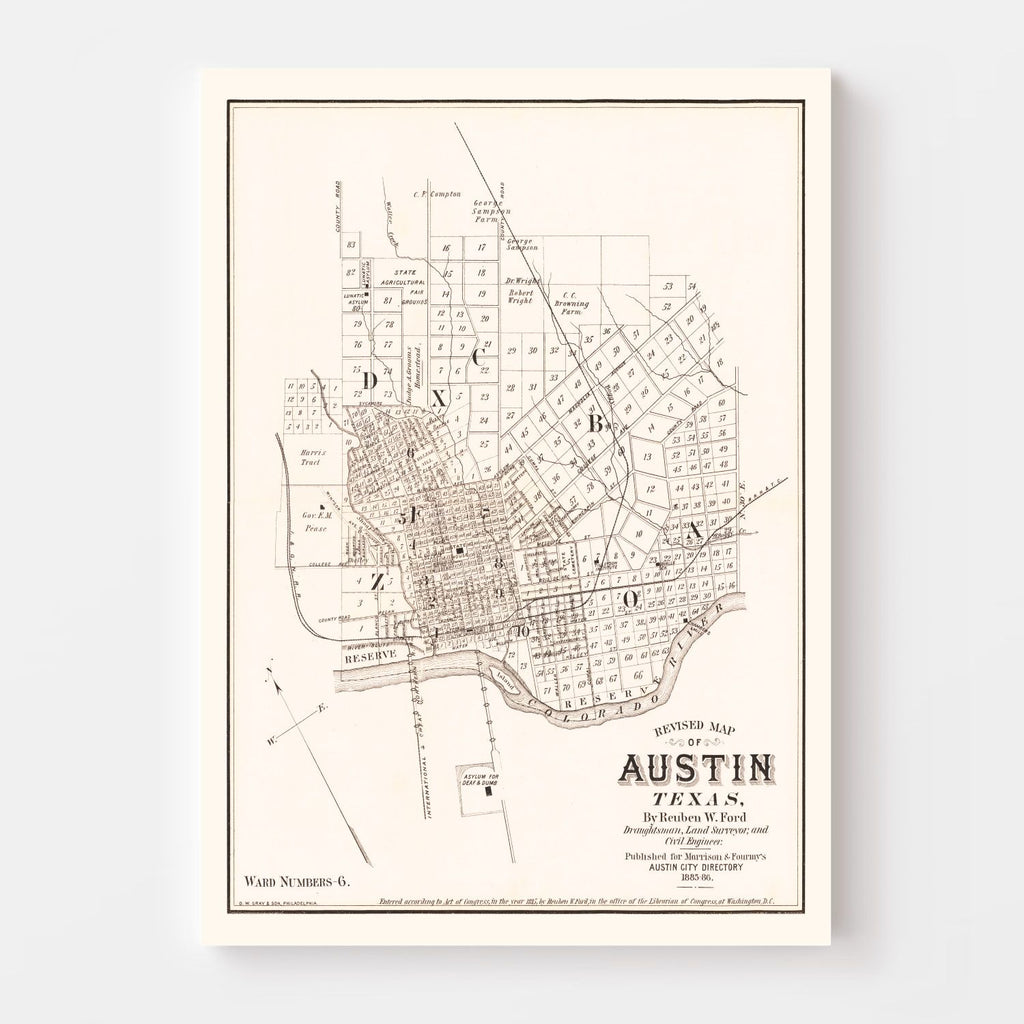 Vintage Map of Austin, Texas 1885