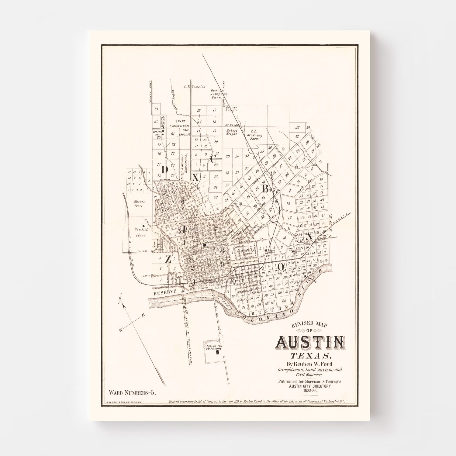 Vintage Map of Austin, Texas 1885